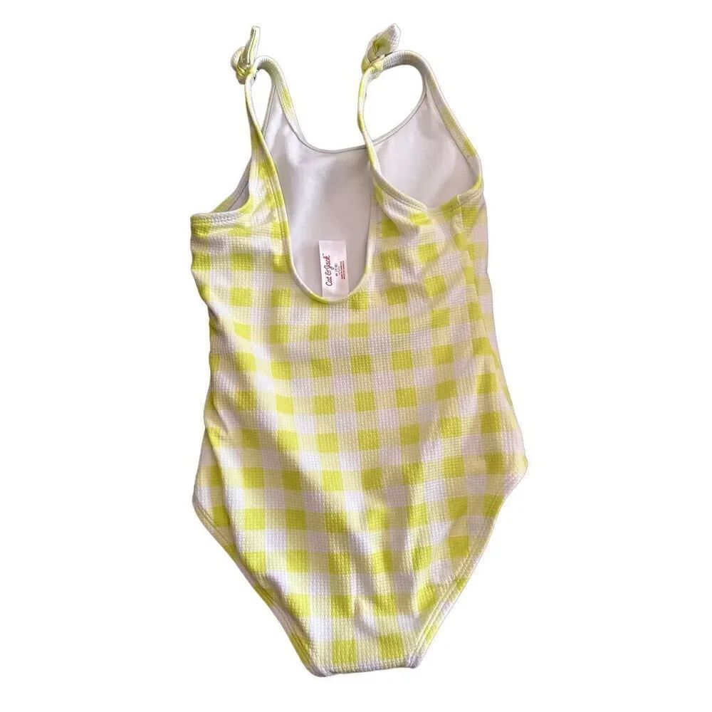 Cat & Jack Girls One Piece Lime Green Plaid Swimsuit